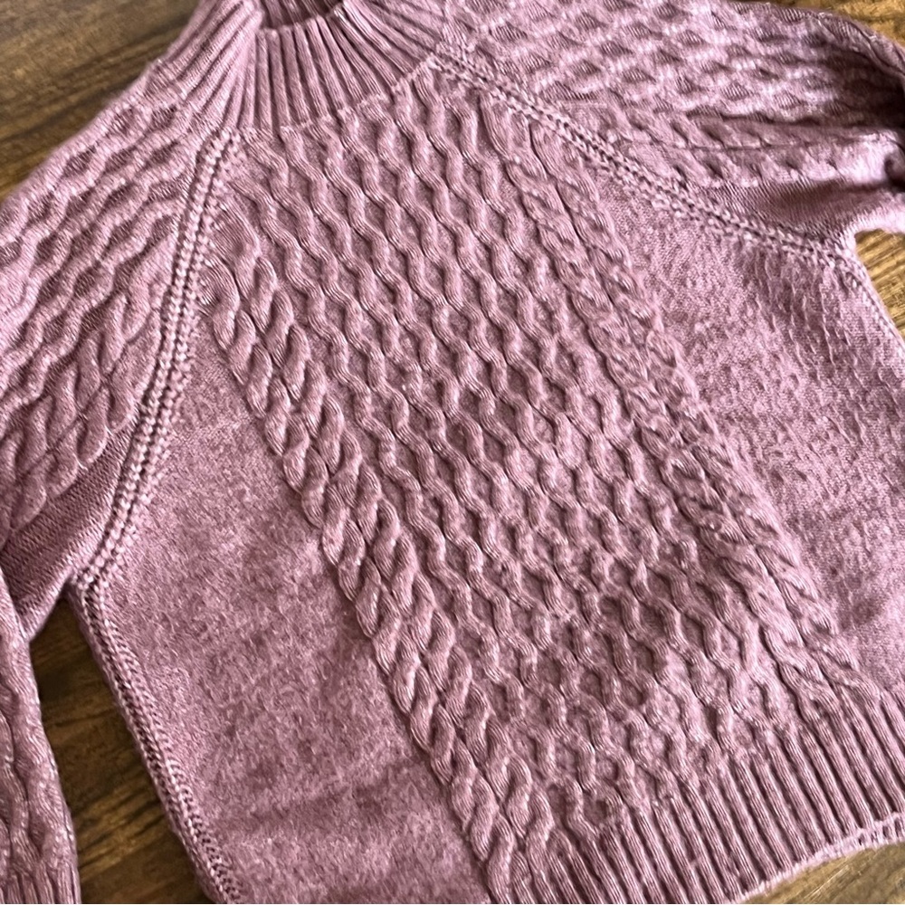 A New Day Cable Knit Sweater Mauve Dusty Pink L Wool Blend VGUC Soft Summer